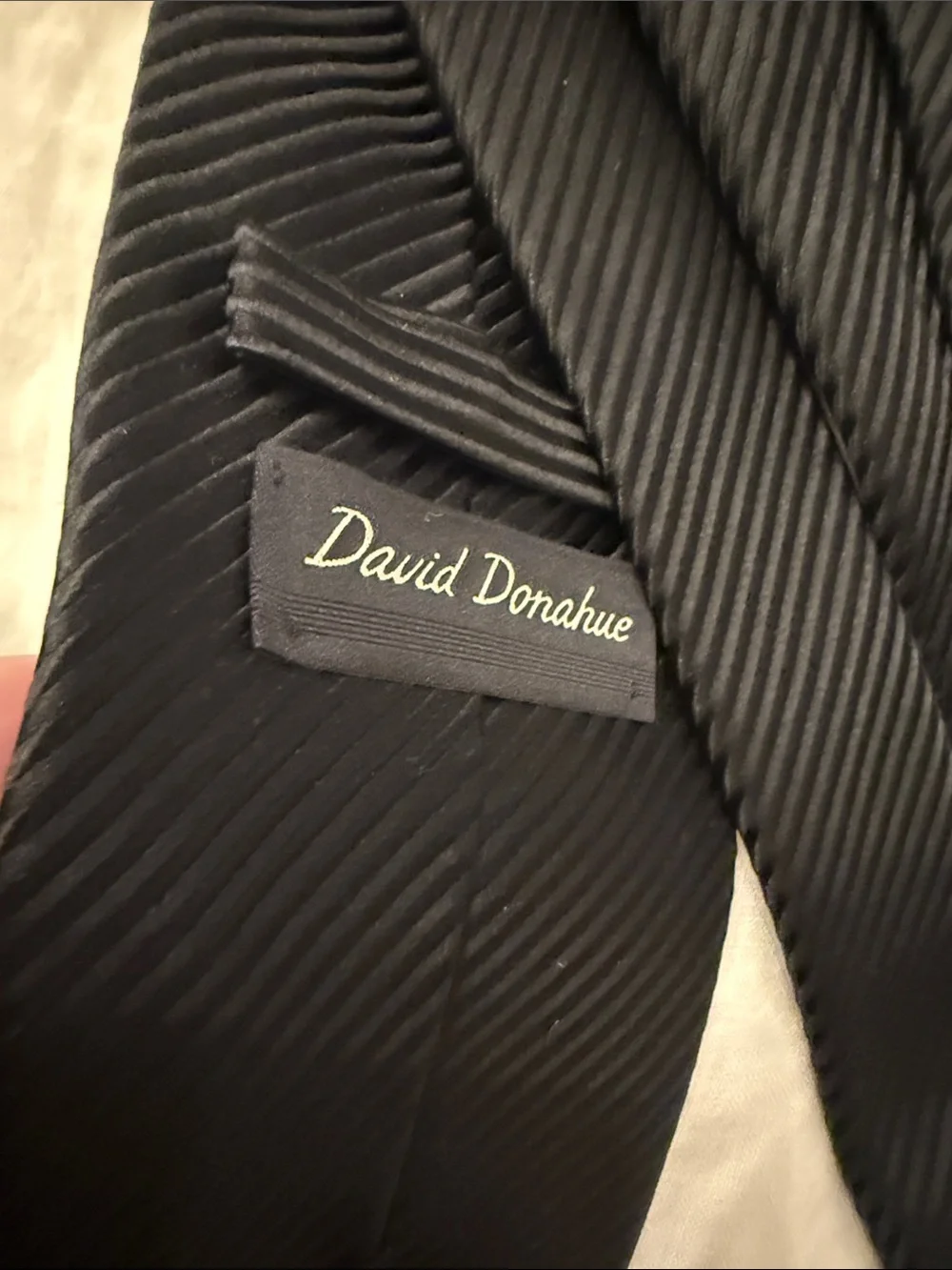 David Donahue Black Ribbed Silk Tie